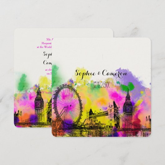 PixDezines LONDON COLOR/DIY背景色 招待状 (正面/裏面)
