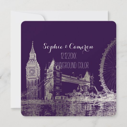PixDezines London/Silver Foil/DIYバッフェイククグラウンド 招待状 (正面)