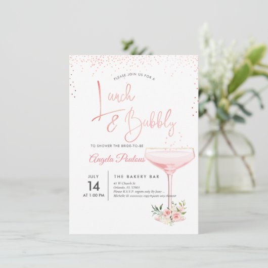 PixDezines Lunch Bubbly/Pink Champagne Glass 招待状 (スタンド正面)