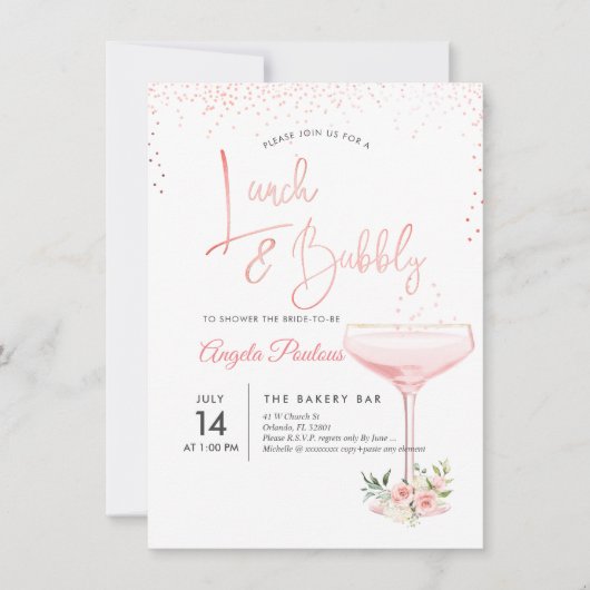 PixDezines Lunch Bubbly/Pink Champagne Glass 招待状 (正面)