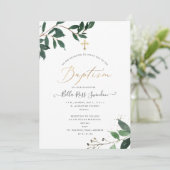PixDezines Lush, Greenery Watercolorバプティスマ 招待状 (スタンド正面)