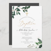PixDezines Lush, Greenery Watercolorバプティスマ 招待状 (正面/裏面)