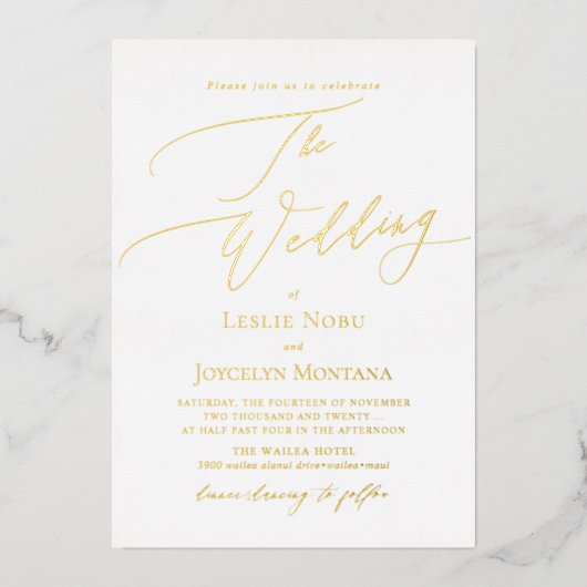 PixDezines Luxe書道ミニマリスト実在ホイルス 箔招待状 (正面)