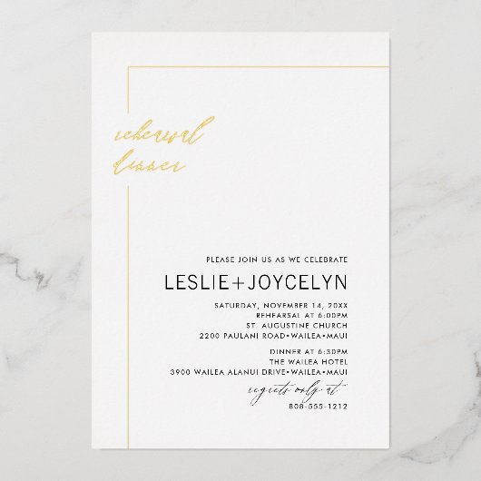 PixDezines Luxe書道ミニマリスト 箔招待状 (正面)