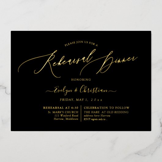 PixDezines Luxe Cligraphy Reharsal Dinner (PixDezi 箔招待状 (正面)