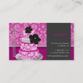 PixDezines Magenta+ホワイトダマスクケーキ/パティスリー 名刺 (裏面)