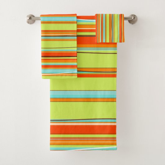 PixDezines Malibuストライプ、レモンライムグリーンオレンジ バスタオルセット (インサイチュ)