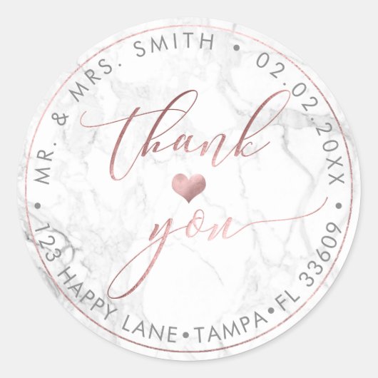 PixDezines MARBLEフェイクバラ金ゴールド、ありがとうございます+ハート ラウンドシール (正面)