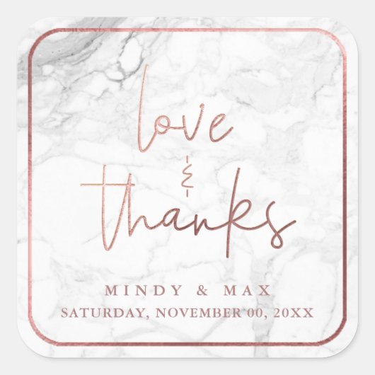 PixDezines MARBLEフェイクバラ金ゴールドLOVE+感謝してい スクエアシール (正面)