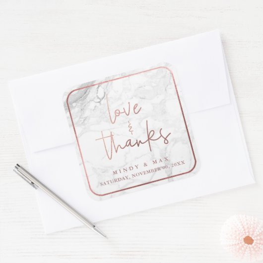PixDezines MARBLEフェイクバラ金ゴールドLOVE+感謝してい スクエアシール (封筒)