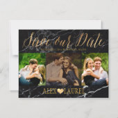 PixDezines Marble 救 Our Date/フェイク金ゴールド マグネット招待状 (正面)