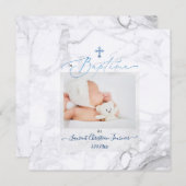 PixDezines Marbre Blanc, Bapteme Bleu Garscon 招待状 (正面/裏面)