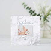 PixDezines Marbre Blanc, Bapteme Bleu Garscon 招待状 (スタンド正面)