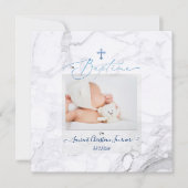 PixDezines Marbre Blanc, Bapteme Bleu Garscon 招待状 (正面)