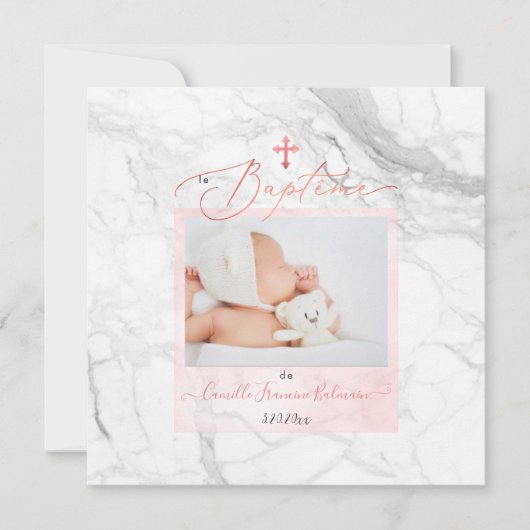 PixDezines Marbre Blanc, Bapteme File 招待状 (正面)