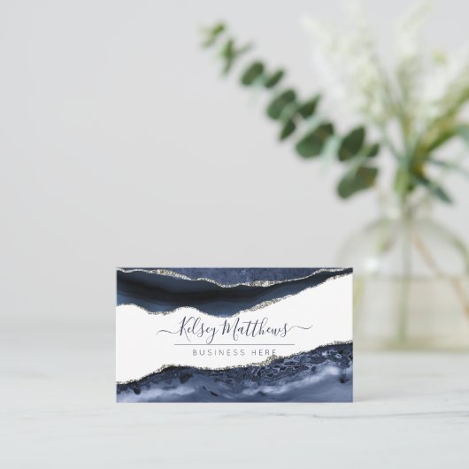 PixDezines Midnight Blue Water Color Agate 名刺 (スタンド正面)