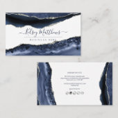 PixDezines Midnight Blue Water Color Agate 名刺 (正面/裏面)