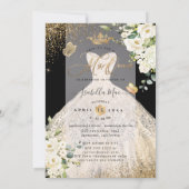 PixDezines Mis Quince シャンパンゴールド グリッター ドレス 招待状 (裏面)