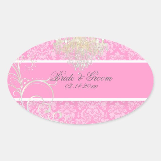 PixDezines moire damaskウェディングステッカー 楕円形シール (正面)