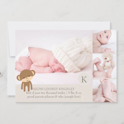 PixDezines monkey photos birth announcement 案内状 (正面)