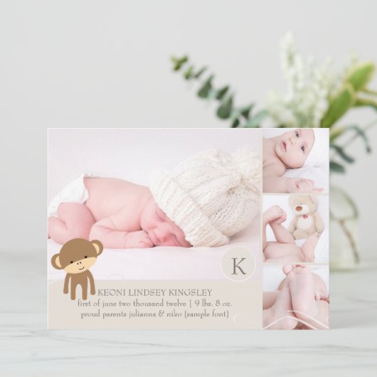 PixDezines monkey photos birth announcement 案内状 (スタンド正面)