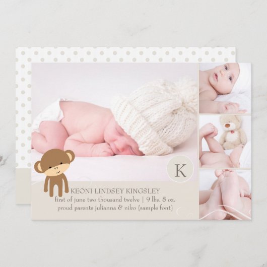 PixDezines monkey photos birth announcement 案内状 (正面/裏面)