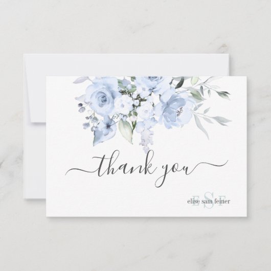 PixDezines Monogramダスティブルーバラありがとう サンキューカード (正面)