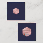 PixDezines MONOGRAM/バラフェイク金ゴールド、ネイビーブルー スクエア名刺 (正面/裏面)