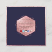 PixDezines MONOGRAM/バラフェイク金ゴールド、ネイビーブルー スクエア名刺 (裏面)