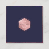 PixDezines MONOGRAM/バラフェイク金ゴールド、ネイビーブルー スクエア名刺 (正面)