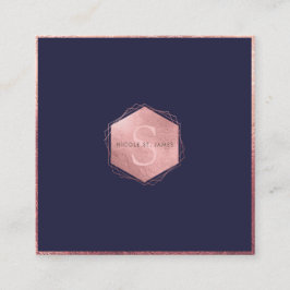 PixDezines MONOGRAM/バラフェイク金ゴールド、ネイビーブルー スクエア名刺