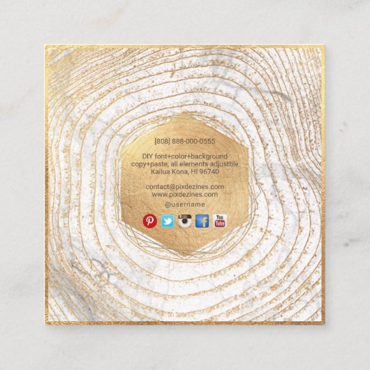 PixDezines MONOGRAM/フェイク金ゴールドツリーリングや輪 スクエア名刺 (裏面)