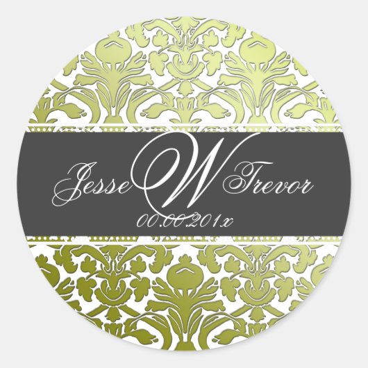 PixDezines monogram flora damask、DIYカラー ラウンドシール (正面)
