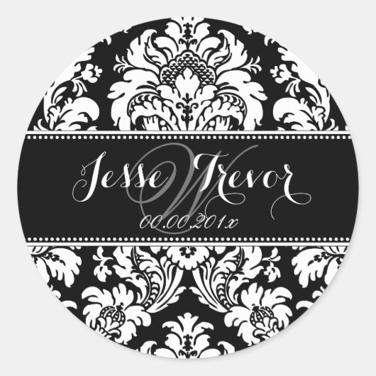 PixDezines Monogram Moire Damask、DIYカラー ラウンドシール (正面)