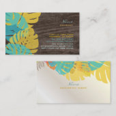 PixDezines Monstera葉+木材パネル 名刺 (正面/裏面)