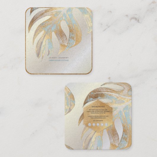 PixDezines MONSTERA、デュオトーンフェイクフォイル スクエア名刺 (正面/裏面)