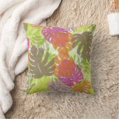 PixDezines monstera+ハイビスカス/ディーイ背景 クッション (ブランケット)