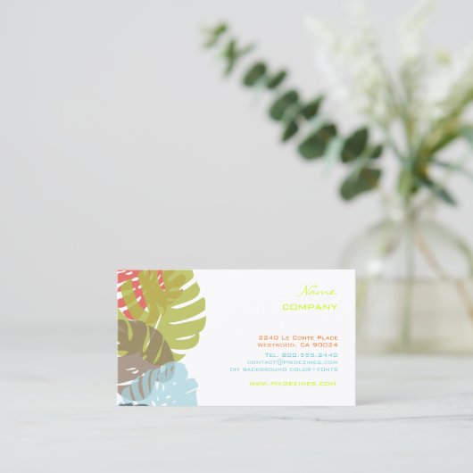 PixDezines Monstera、レトロな熱帯の葉 名刺 (スタンド正面)