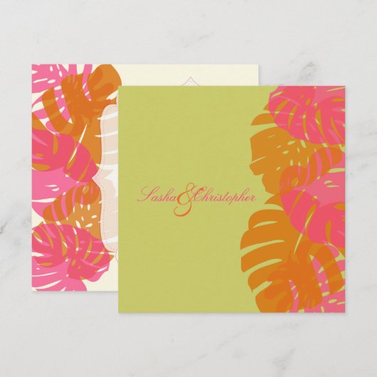 PixDezines Monstera、熱帯の葉 招待状 (正面/裏面)