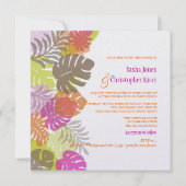 PixDezines Monstera、熱帯の葉/日の色 招待状 (裏面)