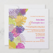 PixDezines Monstera、熱帯の葉/日の色 招待状 (裏面)