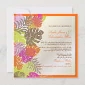 PixDezines Monstera、熱帯の葉+渦巻き 招待状 (裏面)