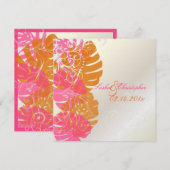 PixDezines Monstera、熱帯の葉+渦巻き 招待状 (正面/裏面)