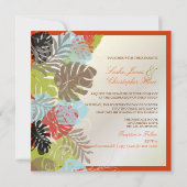 PixDezines Monstera、熱帯の葉+渦巻き 招待状 (裏面)