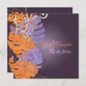 PixDezines Monstera、熱帯の葉+渦巻き 招待状 (正面/裏面)