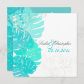 PixDezines Monstera、熱帯紅葉+渦巻き 招待状 (正面/裏面)