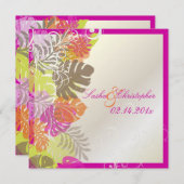 PixDezines Monstera、熱帯紅葉+渦巻き 招待状 (正面/裏面)