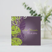 PixDezines MONSTERA+SWARLS PURPLE+GREEN 招待状 (スタンド正面)