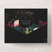 PixDezines Moodyフローラブルゴーニュティール(緑がかった色) オールインワン招待状 (裏面)