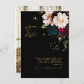 PixDezines Moody植物花ティール（緑がかった色）ブルゴーニュ 招待状 (正面/裏面)